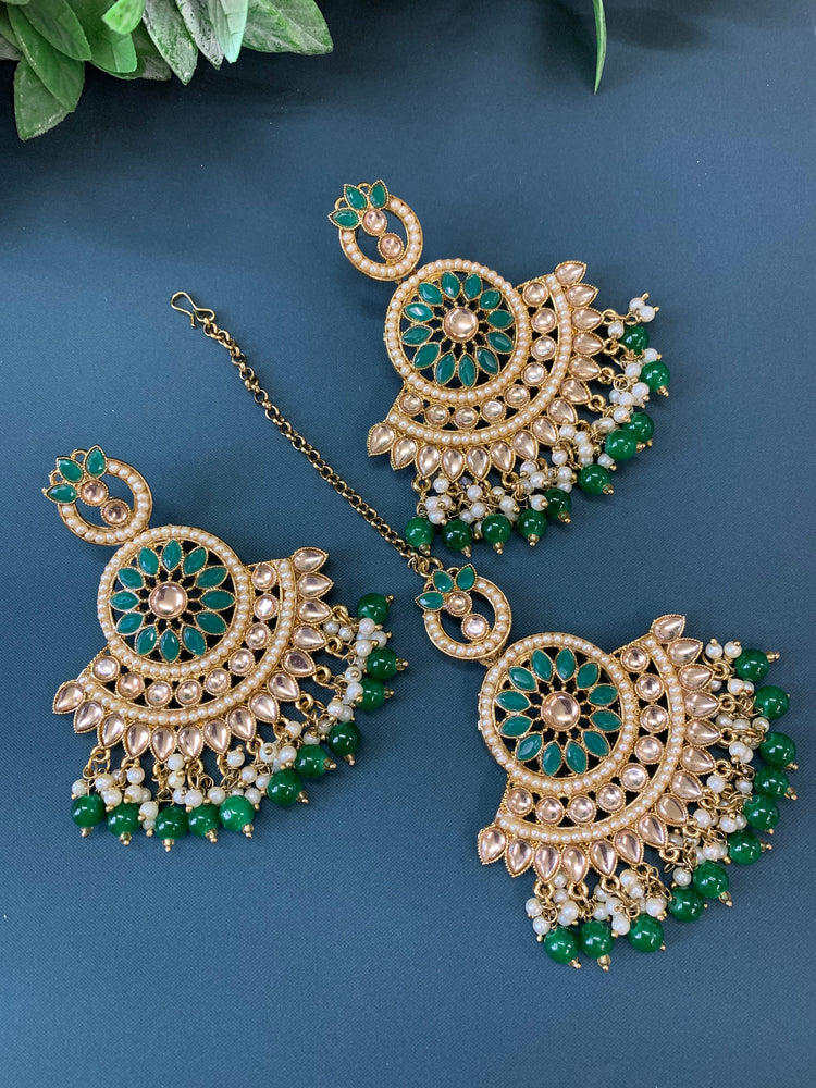 Madison chadbali earring tikka set emerald green