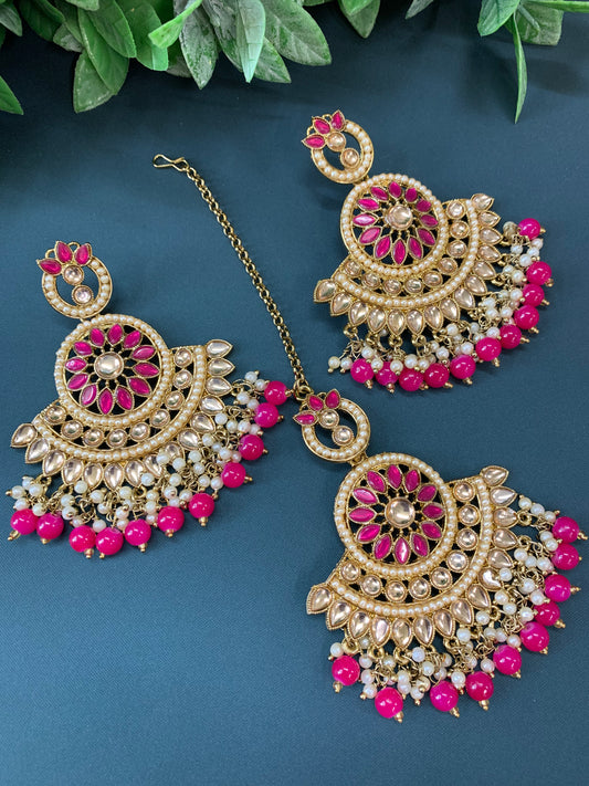 Madison chadbali earring tikka set hot pink / magenta