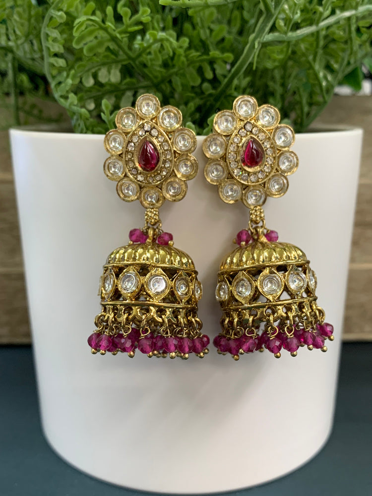 Emma kundan jhumki/ jhumka earring cherry red