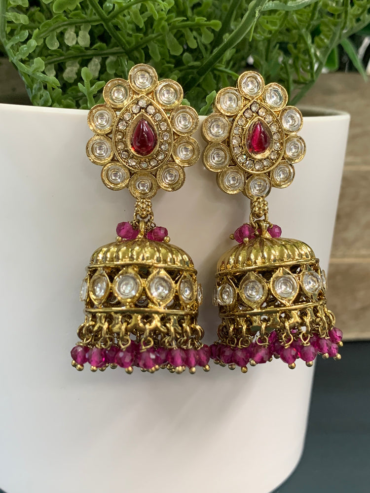 Emma kundan jhumki/ jhumka earring cherry red