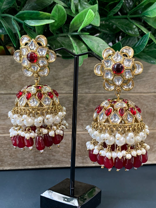 Amara kundan jhumki/ jhumka earring gold / pearl / antique/ maroon red