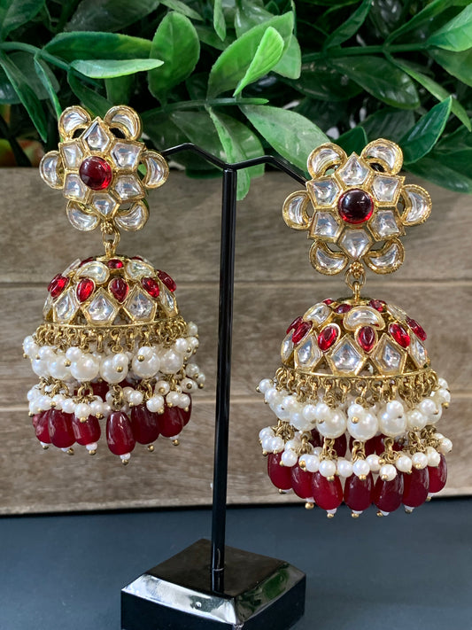 Amara kundan jhumki/ jhumka earring gold / pearl / antique/ maroon red