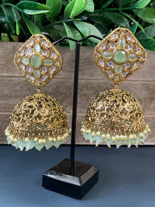 Aru kundan jhumki/ jhumka earring mint green