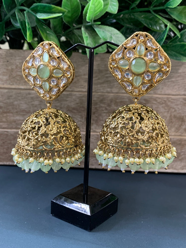 Aru kundan jhumki/ jhumka earring mint green