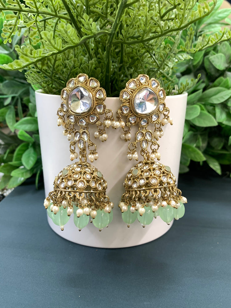 Mohini kundan jhumki/ jhumka earring mint