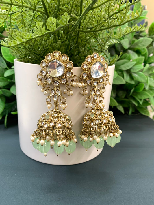 Mohini kundan jhumki/ jhumka earring mint