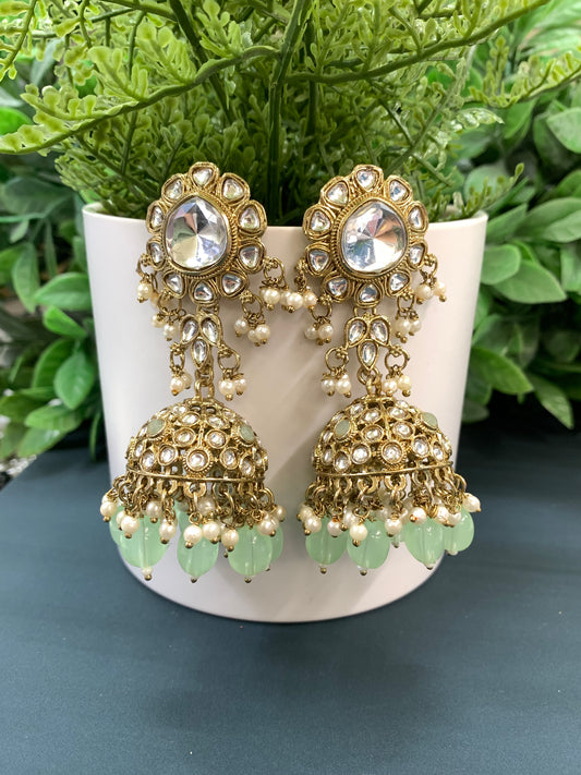 Mohini kundan jhumki/ jhumka earring mint