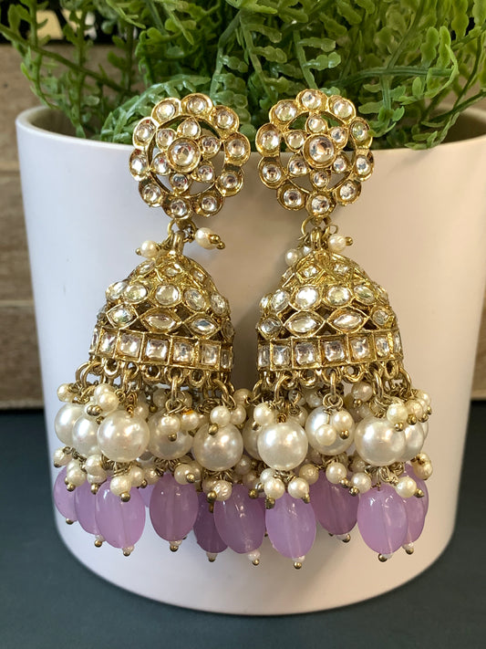 Melody kundan jhumki/ jhumka earring lavender