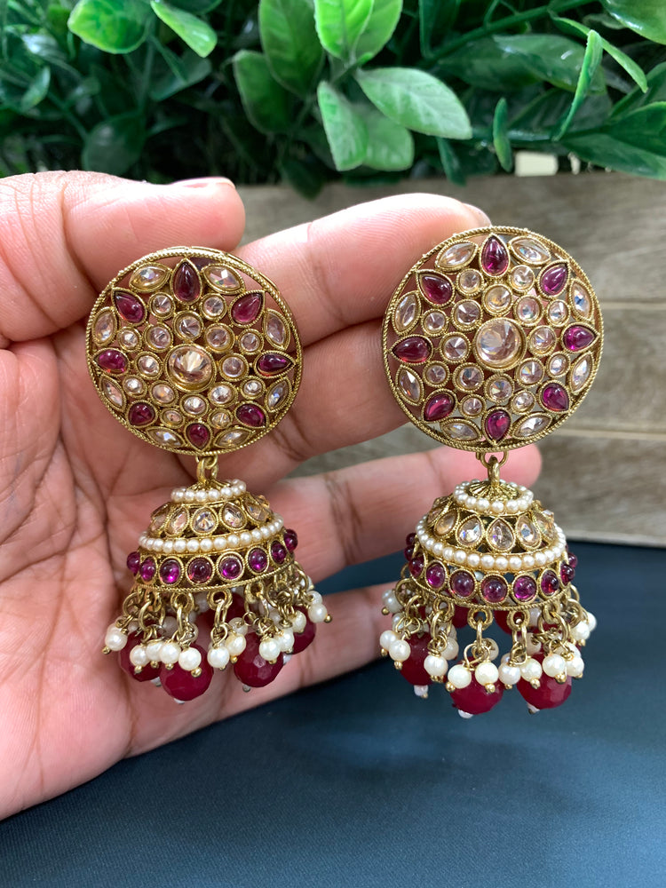 Lori Antique polki gold jhumki tikka multi maroon black red/ burgundy