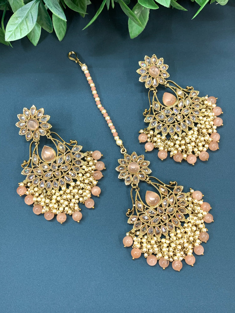 Manjeet polki earring tikka nude peach