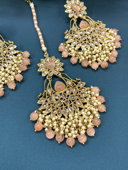 Manjeet polki earring tikka nude peach