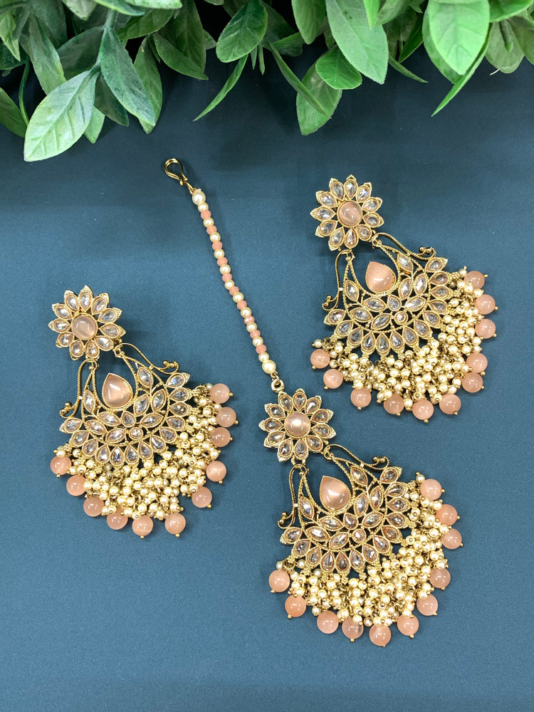 Manjeet polki earring tikka nude peach