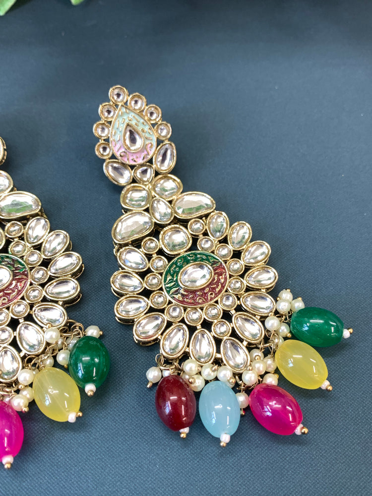 Piyu kundan fashion chandbali style earring set multi