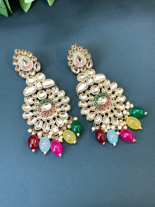 Piyu kundan fashion chandbali style earring set multi