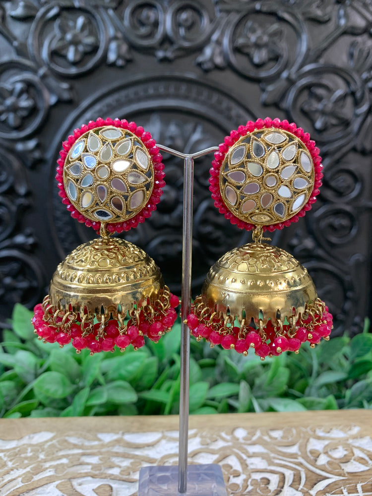 Kerry mirror jhumki tikka antique gold /red