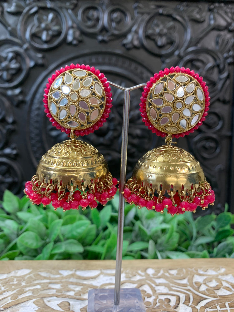 Kerry mirror jhumki tikka antique gold /red