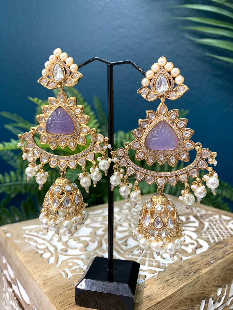 Crystal Kundan chandbali earring in lavender/ lilac