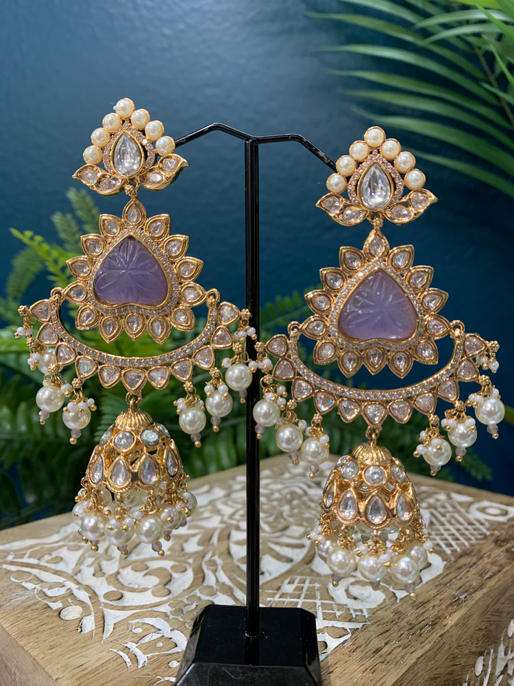 Crystal Kundan chandbali earring in lavender/ lilac