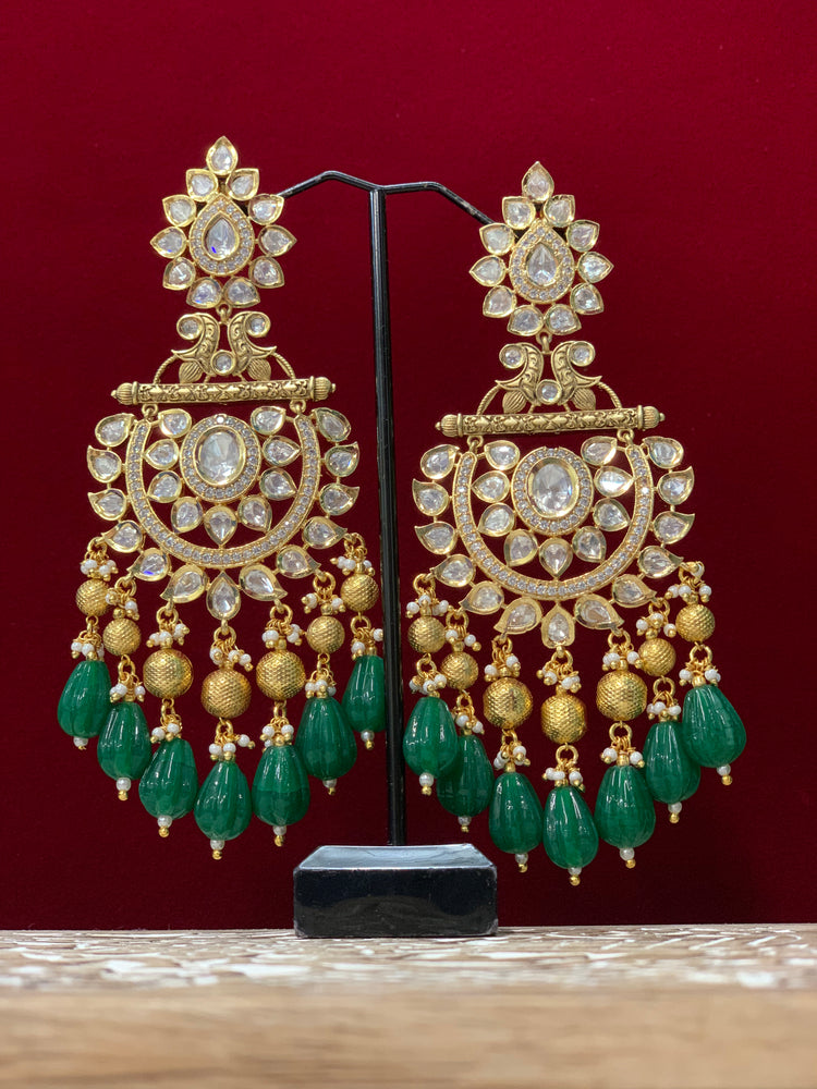 Abbi Kundan chandbali earring emerald green