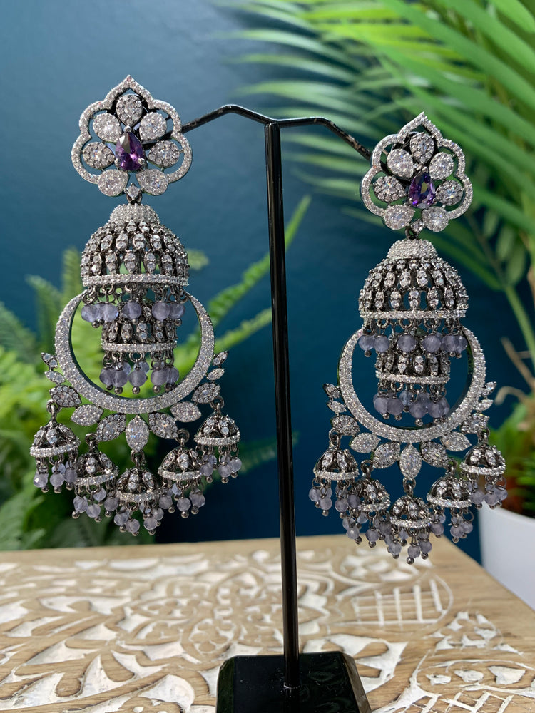 American diamond / AD /CZ earring in Victorian black polish