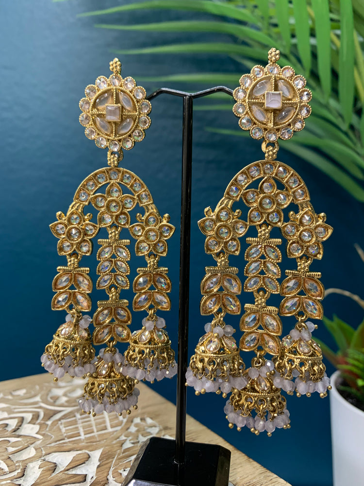 Mansa reverse polki triple Jhumki in grey