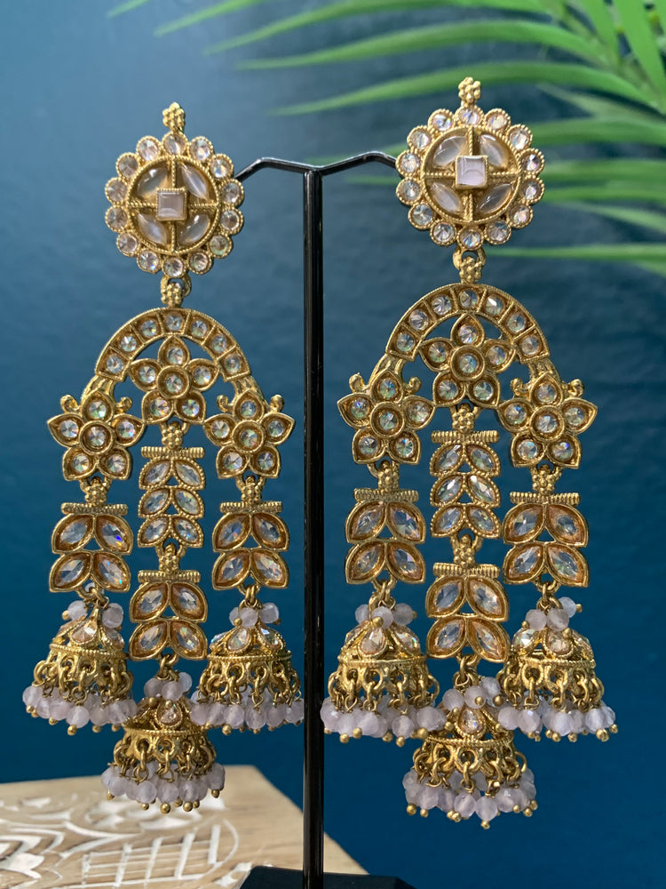 Mansa reverse polki triple Jhumki in grey