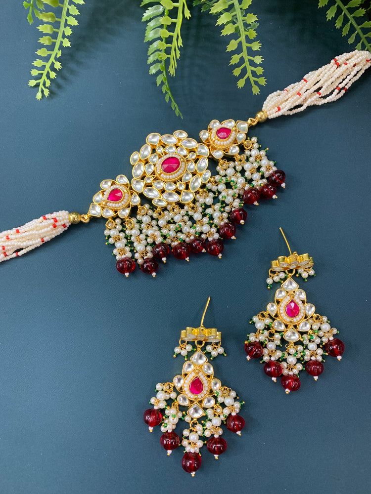 Maisha  pachi kundan choker in gold / magenta pink / ruby / hot pink