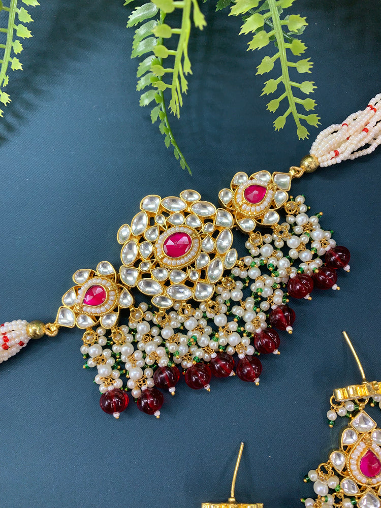 Maisha  pachi kundan choker in gold / magenta pink / ruby / hot pink