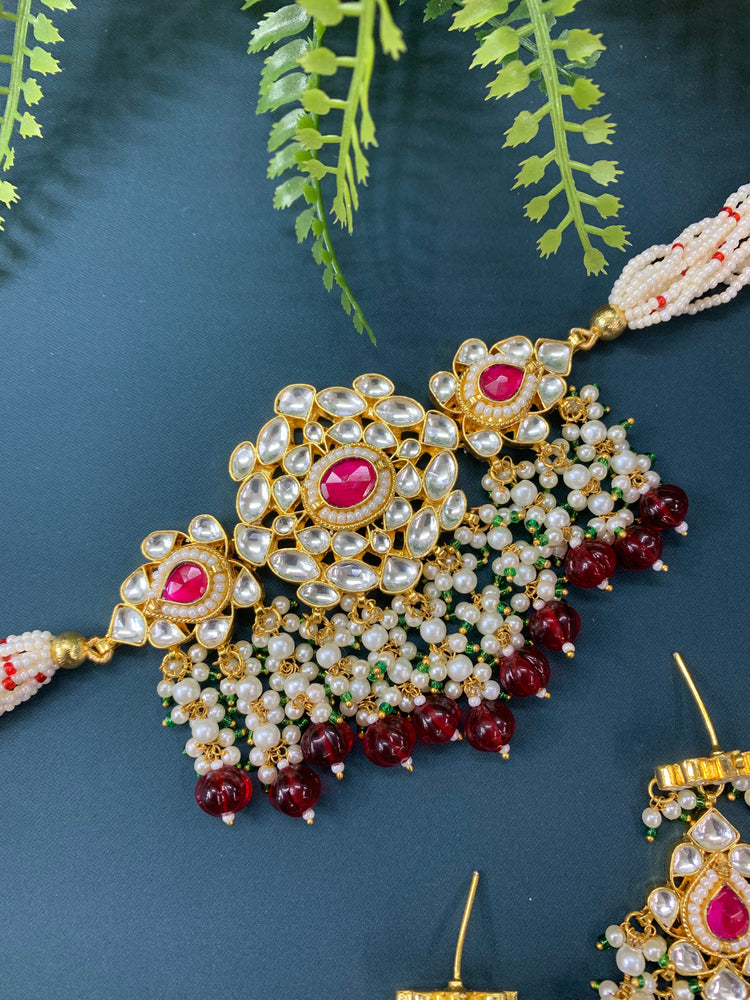 Maisha  pachi kundan choker in gold / magenta pink / ruby / hot pink