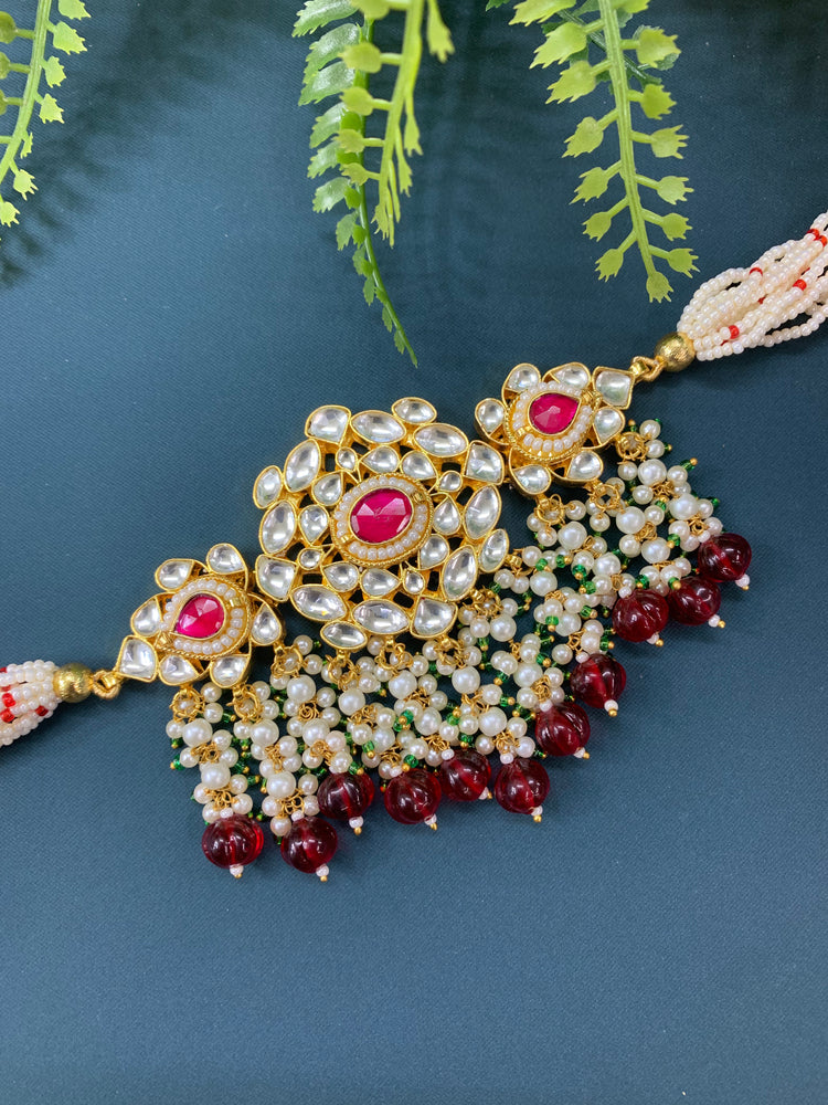 Maisha  pachi kundan choker in gold / magenta pink / ruby / hot pink