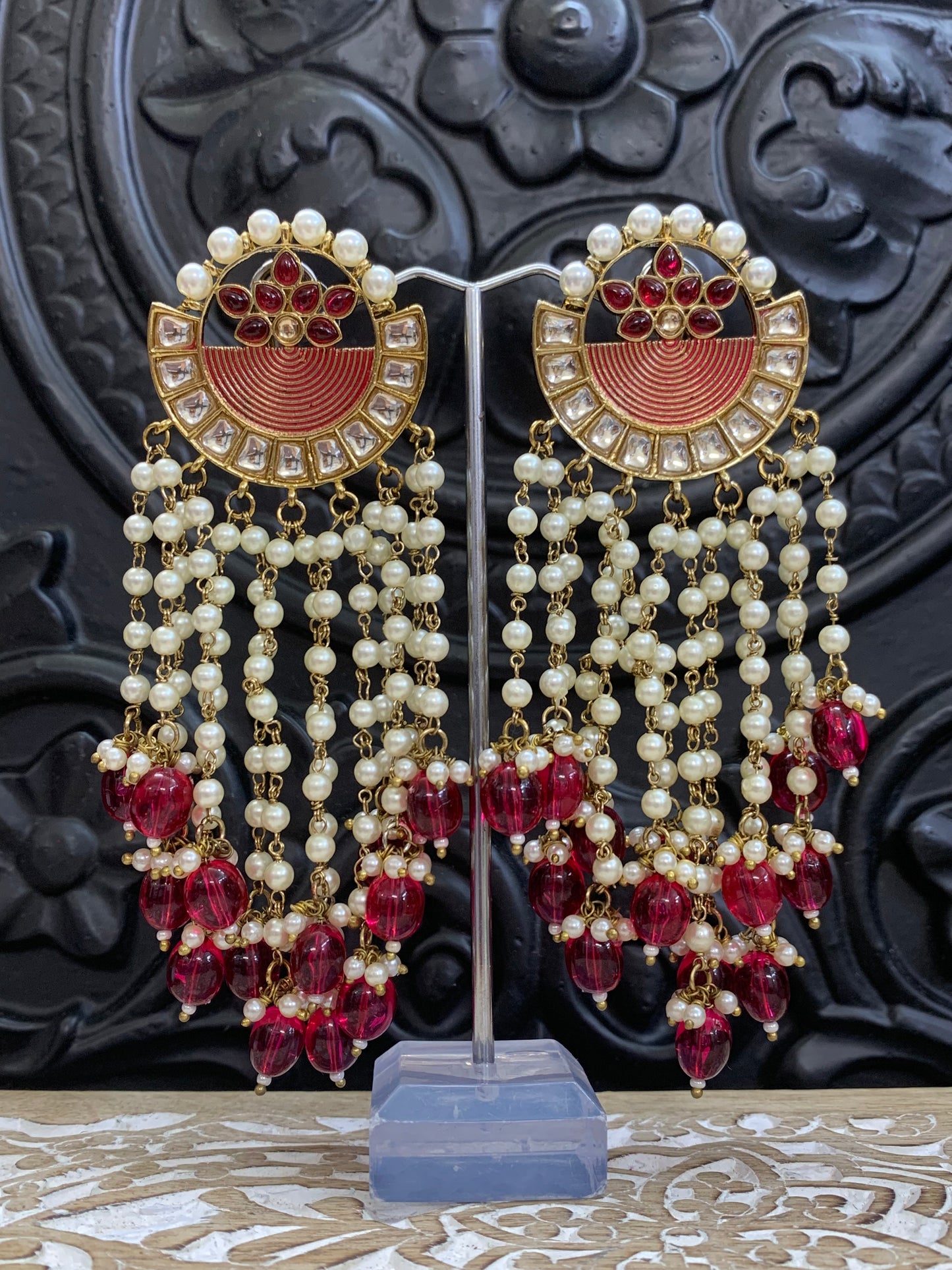 Amelia lotus earring with pearl cherry pink