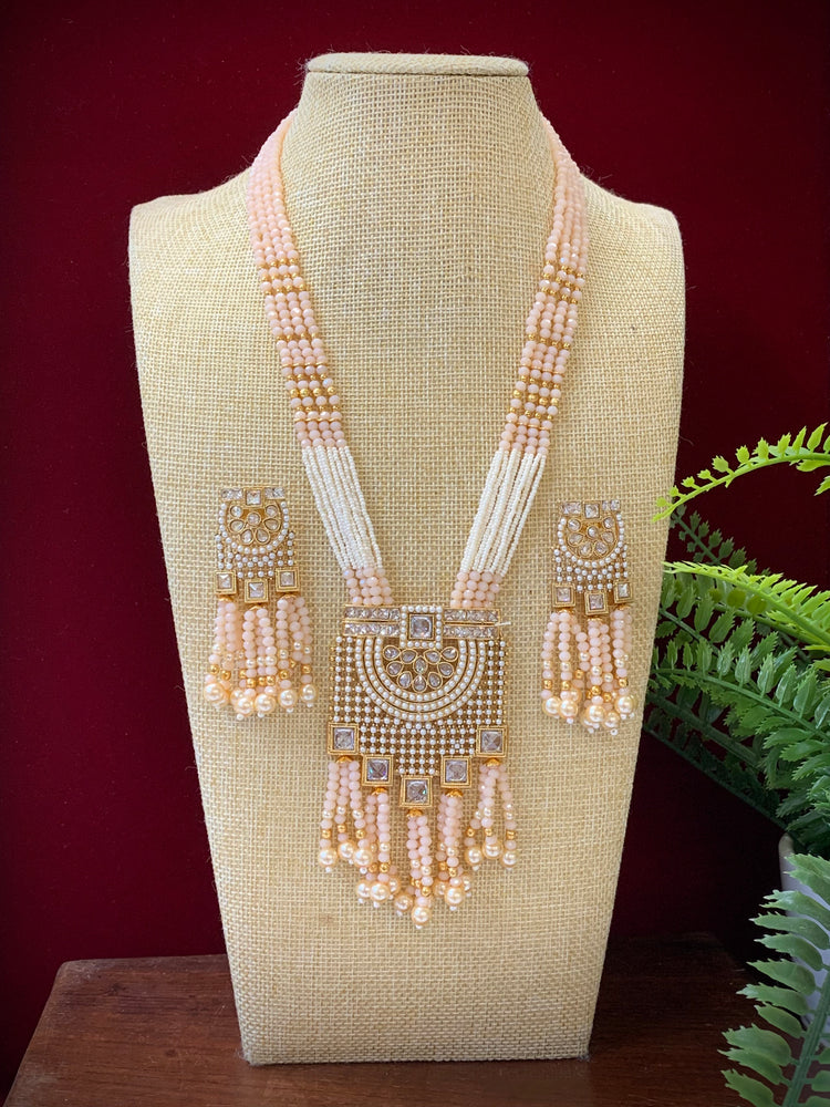 Anika polki long mala set gold polki and nude peach