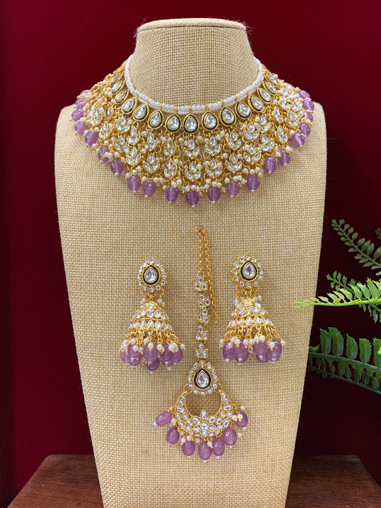 Roshni kundan necklace in mauve pink