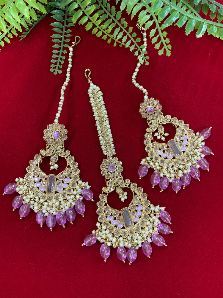 Polki chandbali style earring with matching Tikka Linda