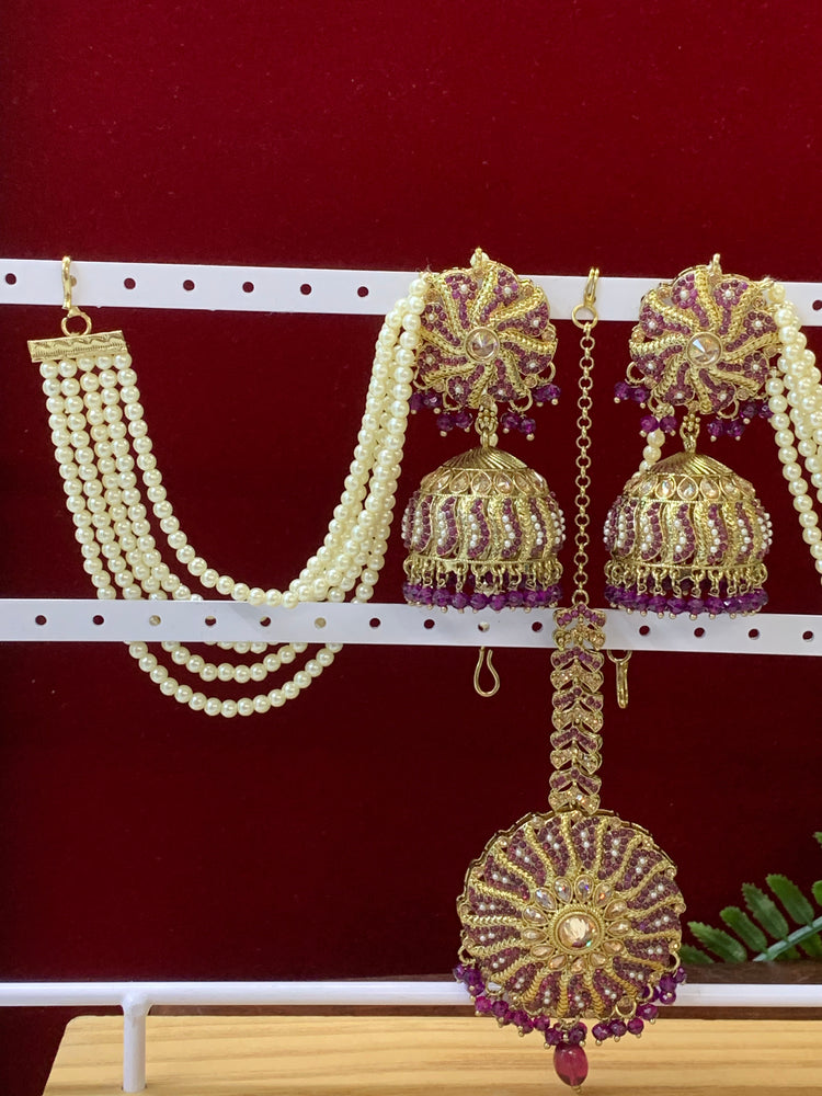 Bahubali jhumki tikka with 5 layers of pearl Sahare “Renuka”