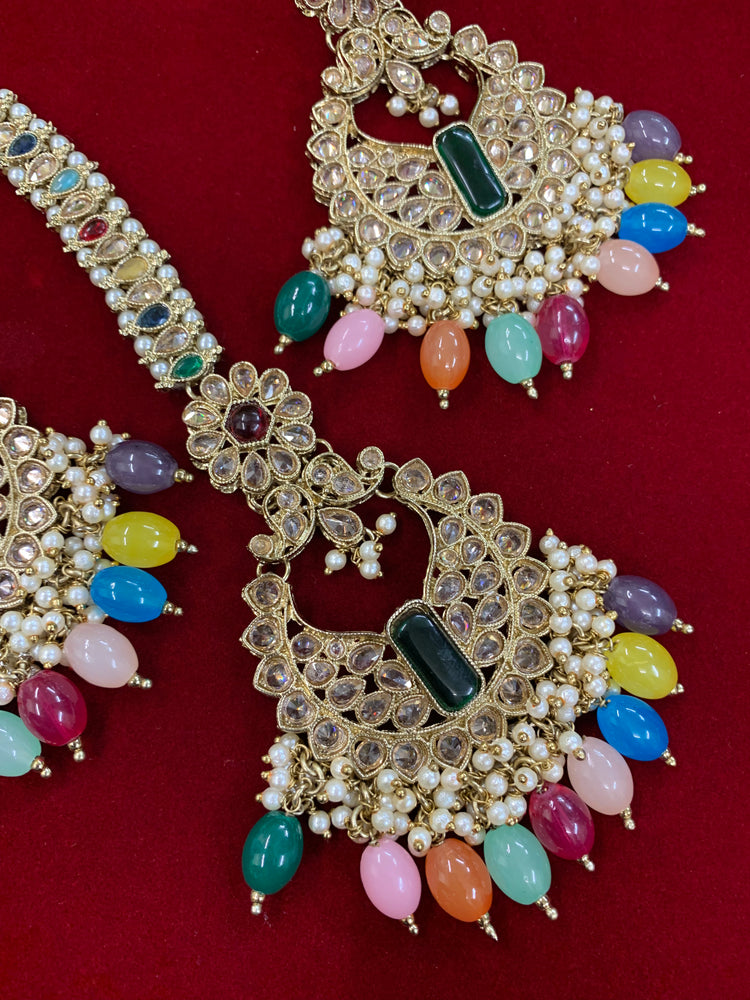 Polki chandbali style earring with matching Tikka Linda