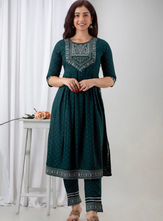 Summer Naira cut cotton 3 piece set emerald green