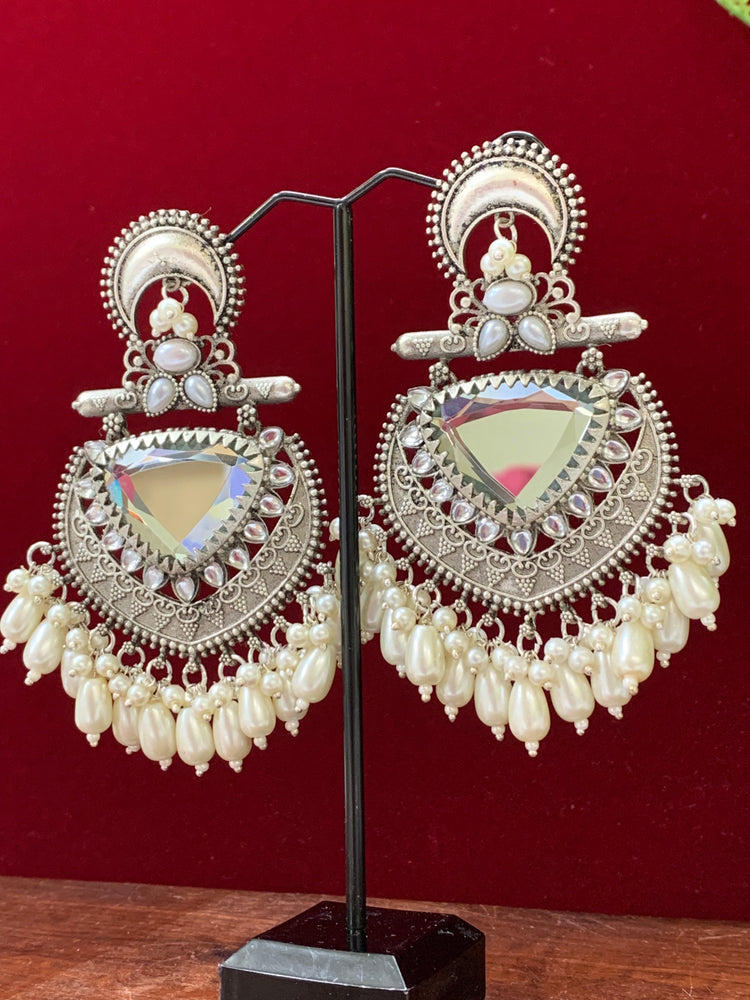 German silver replica earring with amrapali stone work