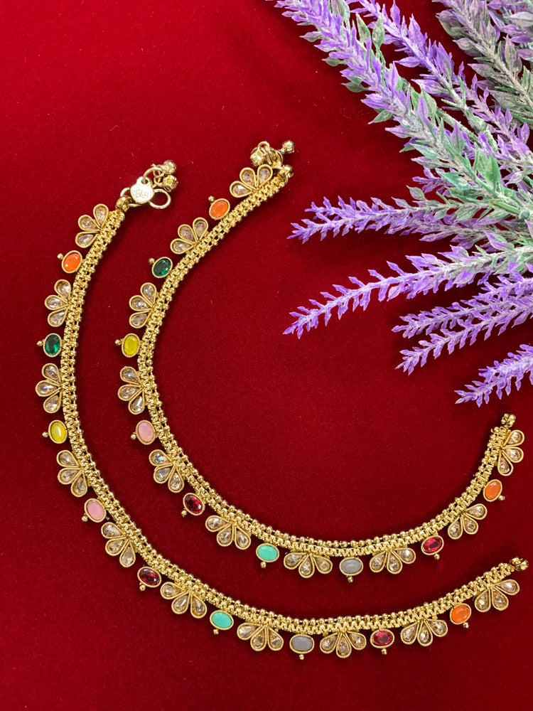 Antique Monalisa Polki payal/anklet multi