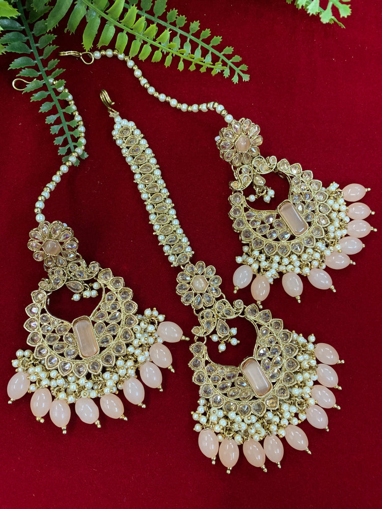 Polki chandbali style earring with matching Tikka Linda