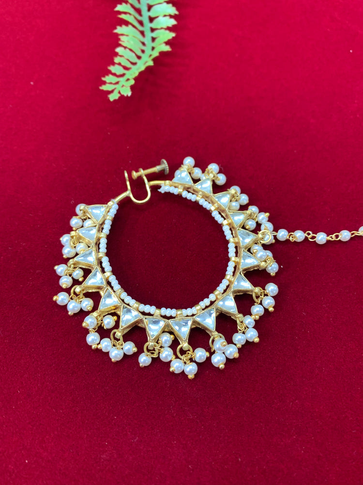 Pachi kundan statement nath/nose ring emerald green