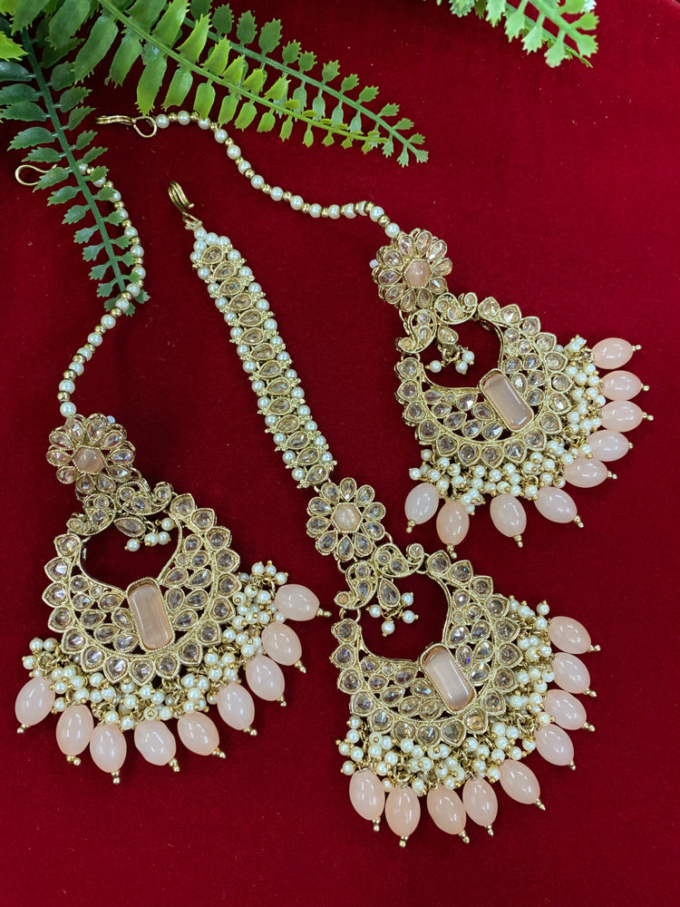 Polki chandbali style earring with matching Tikka Linda