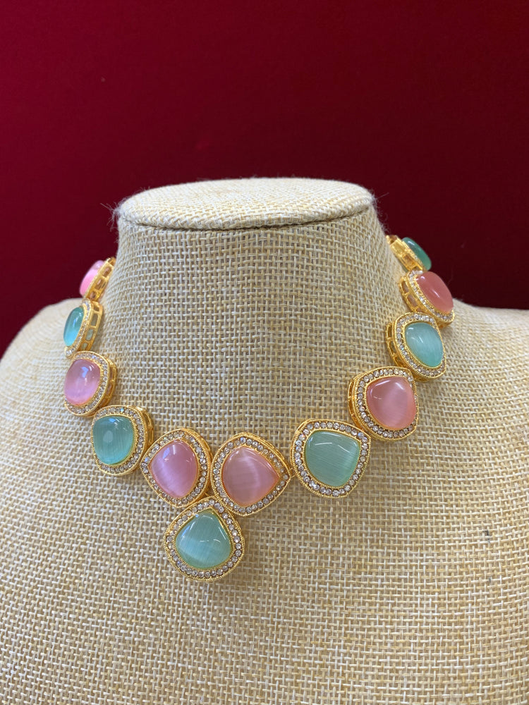 Gold plated choker / necklace pastel multi