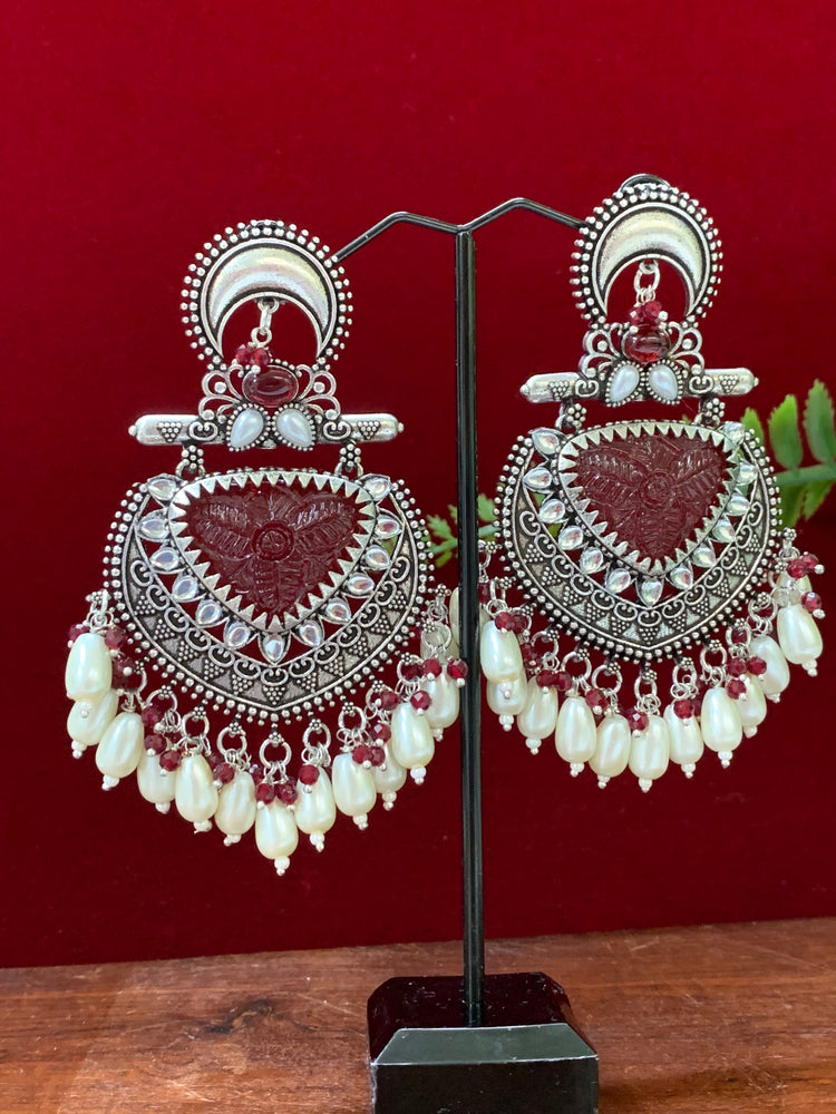 German silver replica earring with amrapali stone work