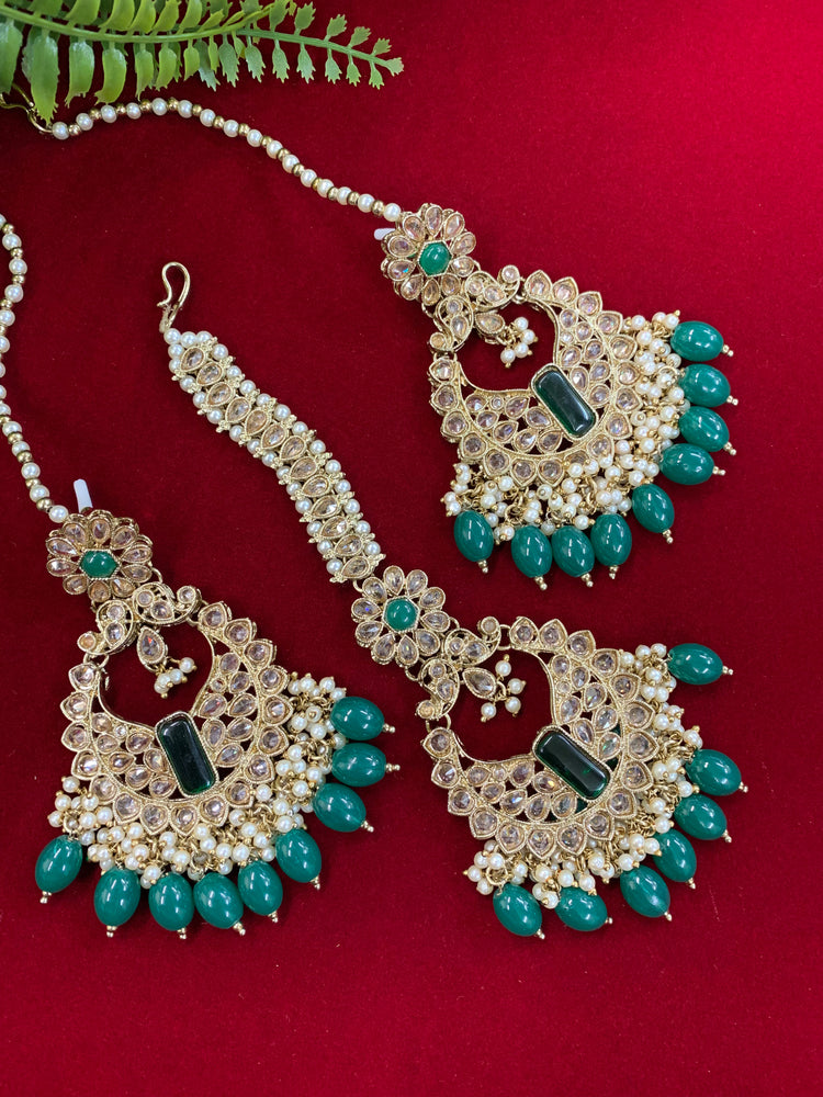 Polki chandbali style earring with matching Tikka Linda