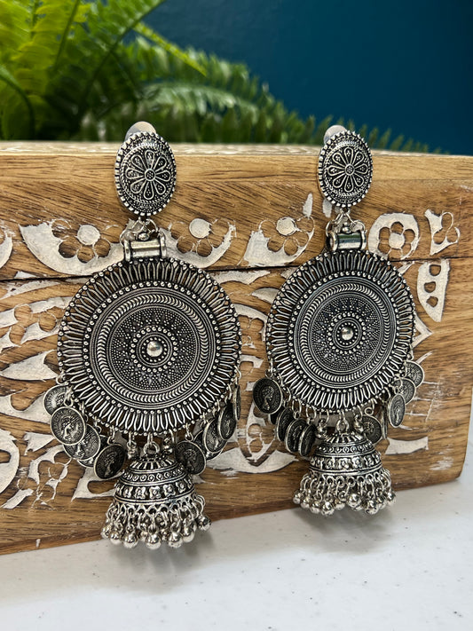 Black metal oxi German silver jhumki  earring