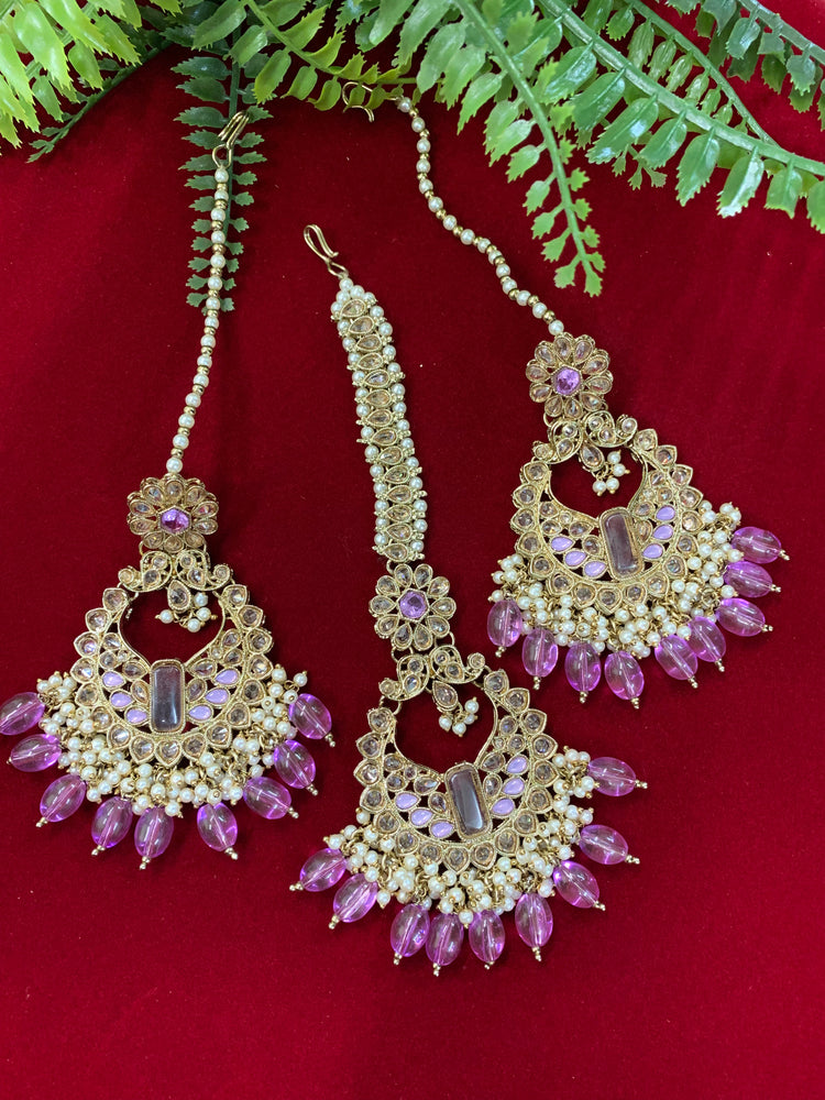 Polki chandbali style earring with matching Tikka Linda