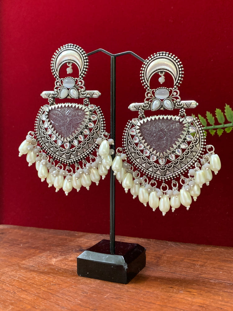 German silver replica earring with amrapali stone work