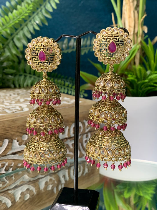 Marvii reverse polki Triple payer jhumki earring Tikka