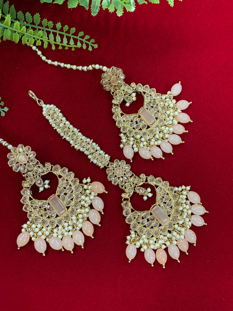 Polki chandbali style earring with matching Tikka Linda